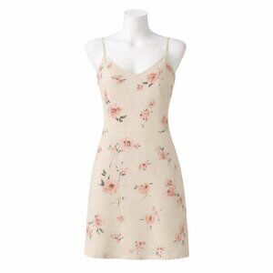 love FireFloral Slip Midi Dress Cream Spaghetti Strap S